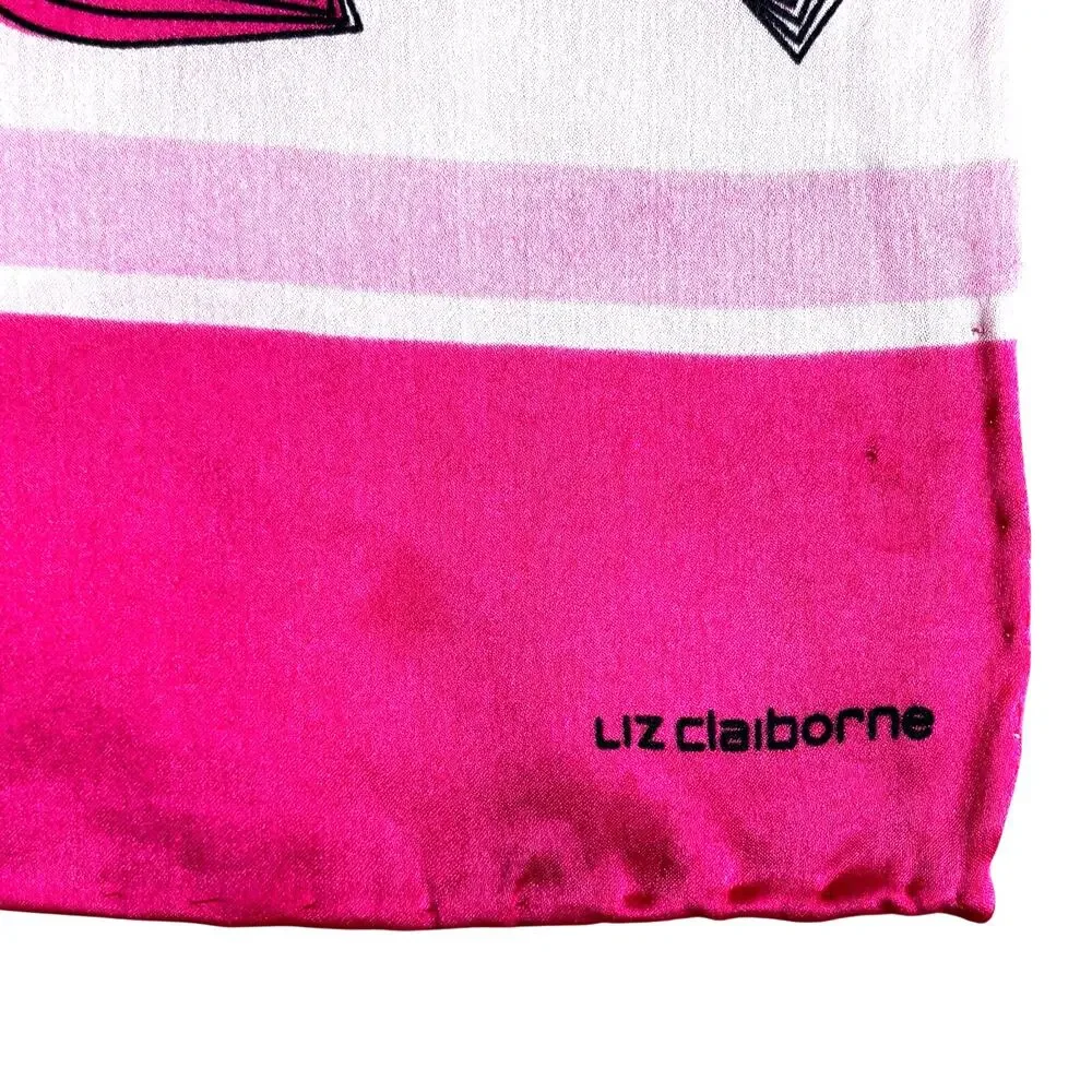 Vintage Liz Claiborne logo silk scarf shades of pink mod hearts long rectangle